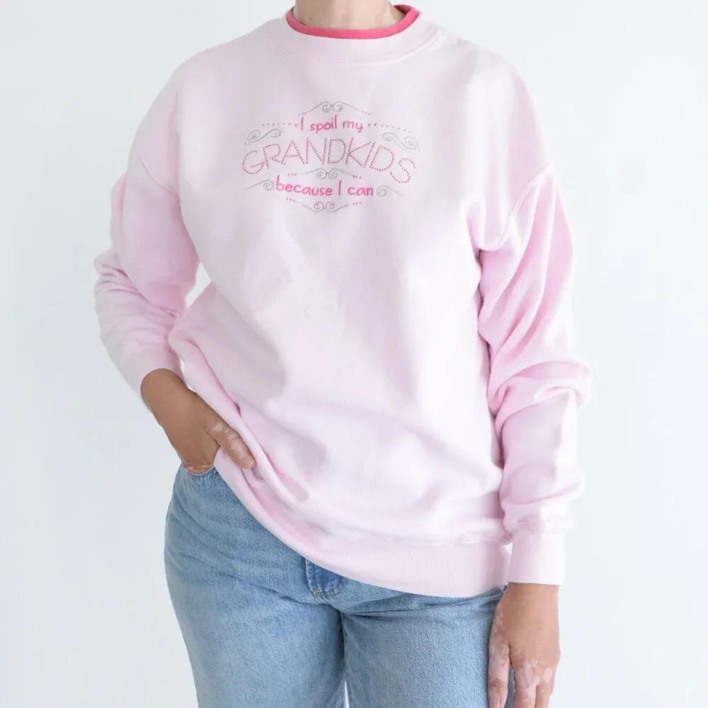 Vintage M&C Sportswear Pink Embroidered Beaded Grandkids Crewneck Sweater M